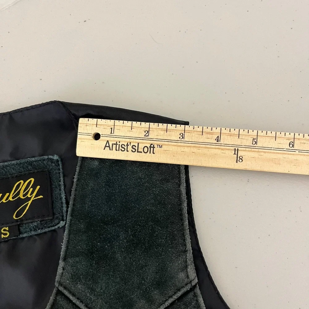 Scully Kids Green Suede Leather Western Vest Silver Tone Button Snap Size S